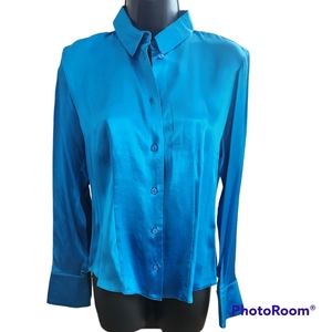 Blue Satin Button Down Shirt